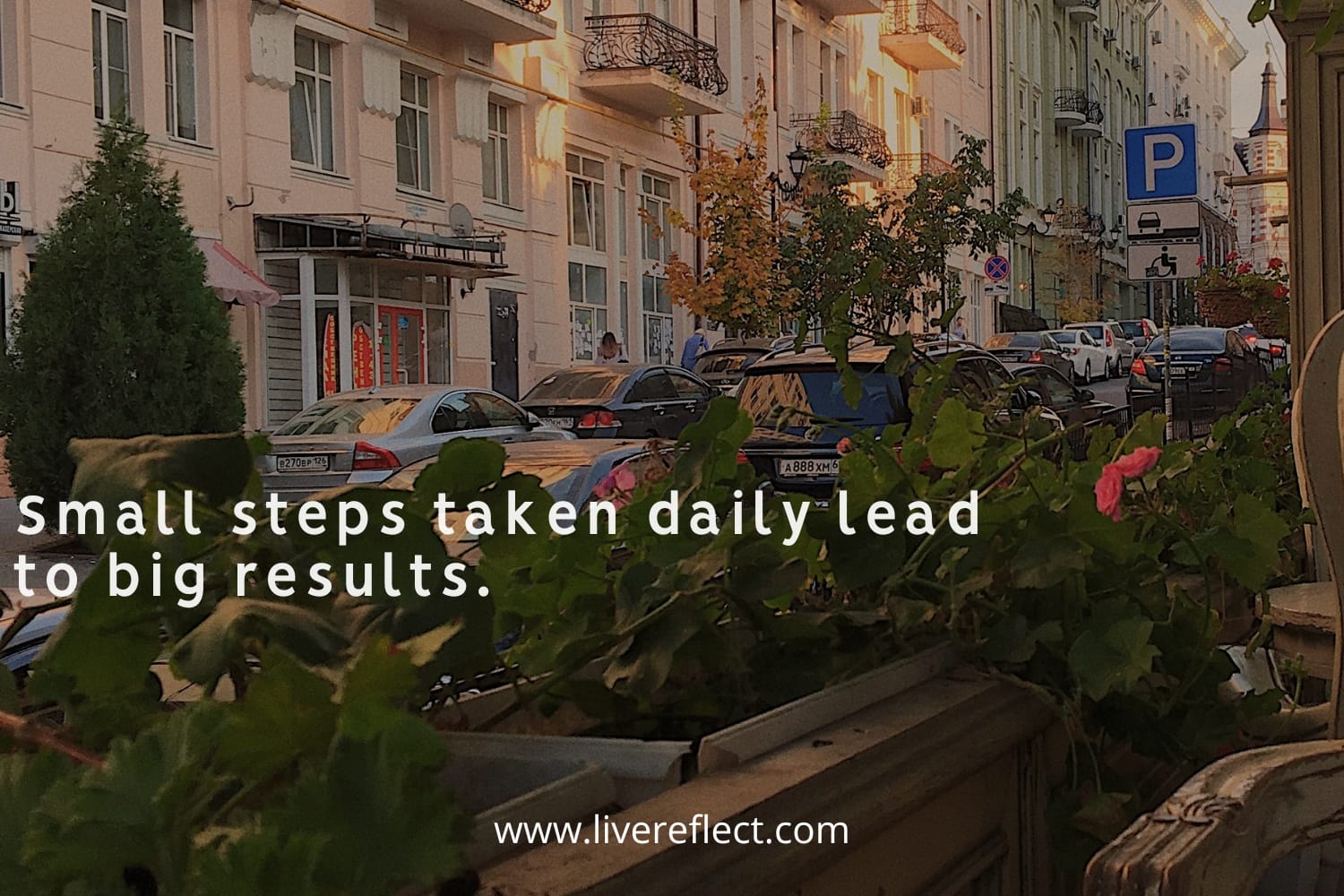 Motivational quote about consistency showing small daily steps leading to big results
